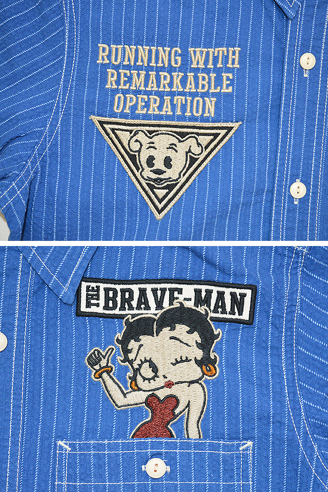 BR×BETTY ウォバッシュ半袖シャツ The BRAVE-MAN BBB-2022 ザブレイブマン ベティーちゃん 刺繍_3