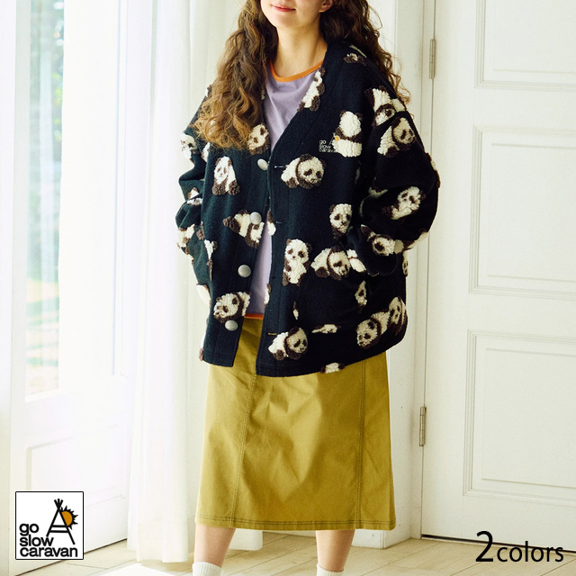 オリジナルジャガードボアコンチョカーディガン go slow caravan レディース 350216 ゴースローキャラバン 羊 パンダ