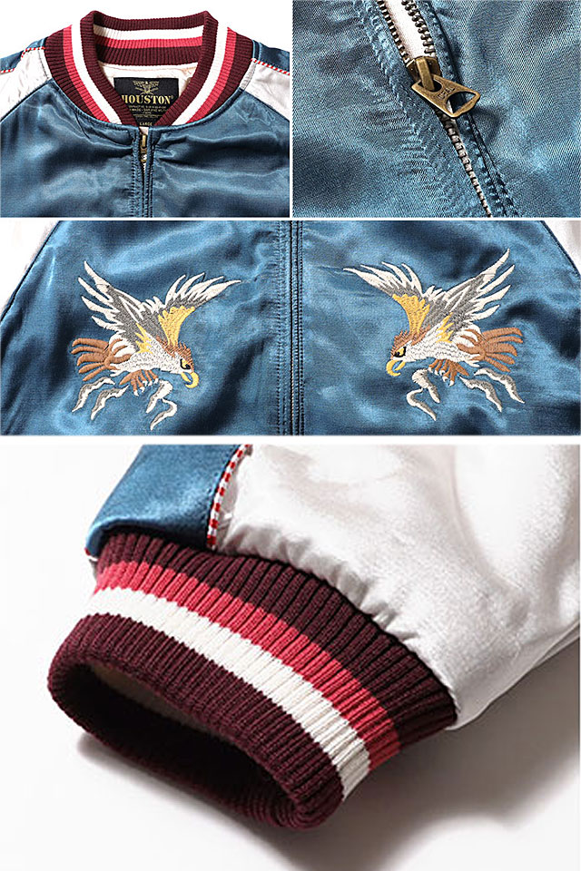 レーヨンスカジャン「HAWK」 HOUSTON 51222 ヒューストン スーベニアジャケット 刺繍 鷹 中綿 レーヨンスカジャン「HAWK」 HOUSTON 51222 ヒューストン スーベニア