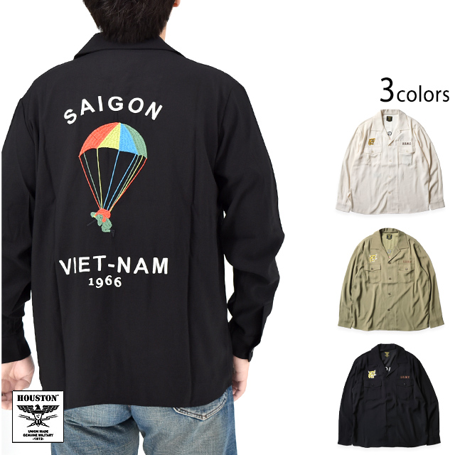 スーベニア長袖シャツ「ベトナムパラシュート」 HOUSTON 41157 ヒューストン 和柄 刺繍 ミリタリー スカシャツ