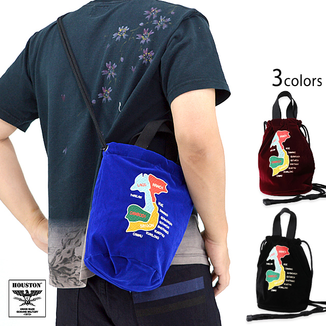 刺繍別珍エフェクトバッグ「MAP」 HOUSTON 6875 ヒューストン 刺繍 地図 マップ ベロア かばんの通販は 6,050円