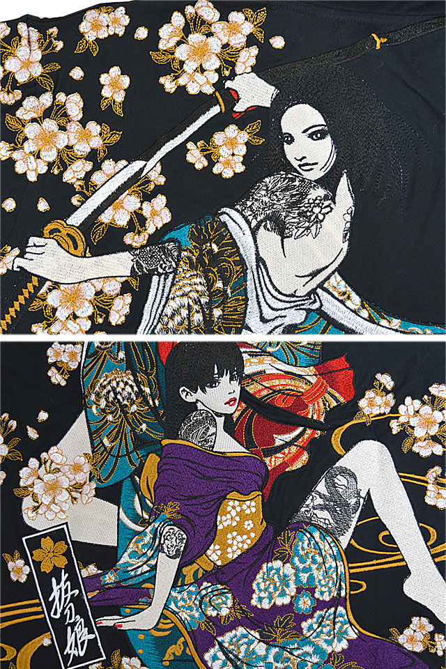 抜刀娘 凛×美月刺繍半袖ポロシャツ 抜刀娘 202093 和柄 和風 桜
