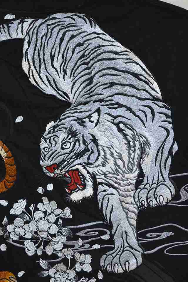 虎×虎半袖Tシャツ 絡繰魂 212051 和柄 和風 刺繍 粋 からくり 白虎