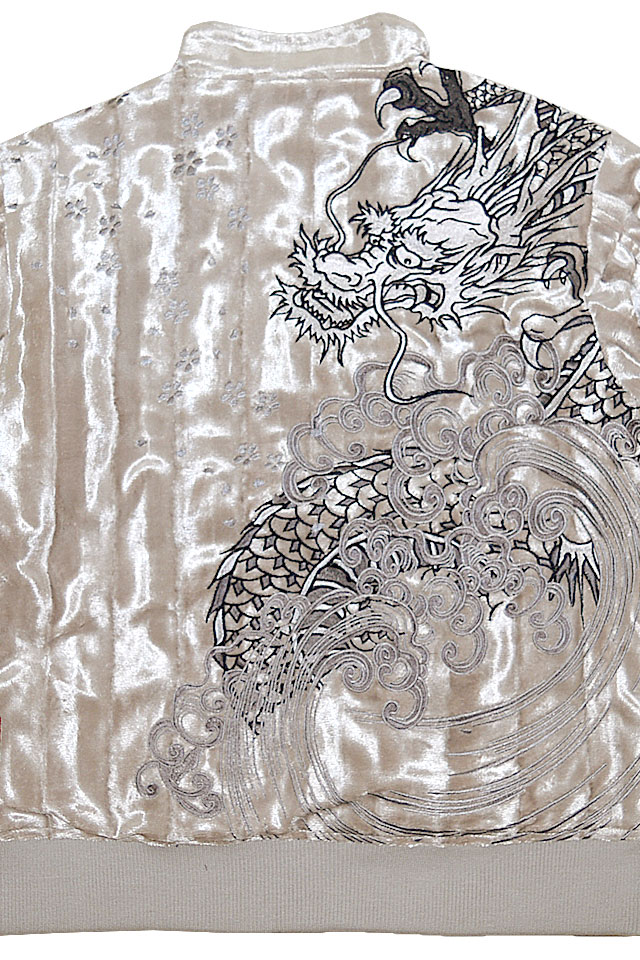 龍桜吹雪ベルボア中綿ブルゾン 絡繰魂 214050 和柄 和風 竜 ベロア 刺繍 龍桜吹雪ベルボア中綿ブルゾン 絡繰魂 214050 和柄 和風 竜 ベロア