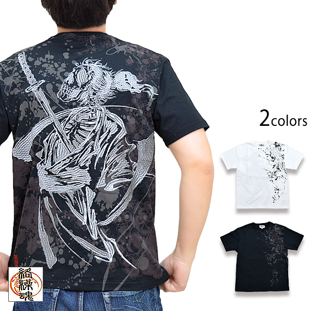 侍髑髏半袖Tシャツ 絡繰魂 222022 和柄 和風 刺繍 ドクロ スカル 武士 からくりの通販は 7,700円