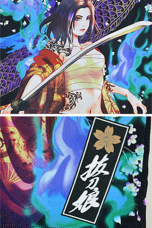 抜刀娘 アロハシャツ 抜刀娘 222894 和柄 和風 ハワイアン 着物 花魁