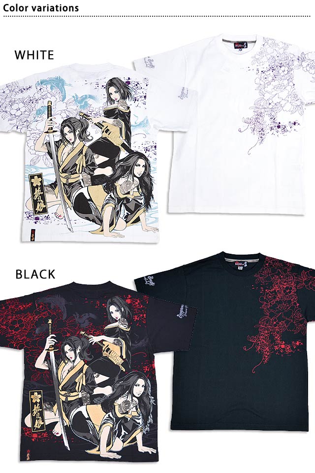 抜刀娘 忍三人娘半袖Tシャツ 抜刀娘 232058 和柄 和風 花魁 姉御 着物