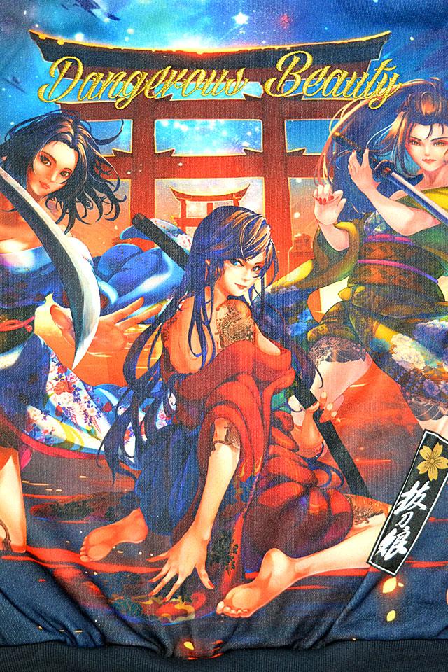 抜刀娘 美麗 和風景スウェットパーカー 抜刀娘 241871 和柄 和風 着物 花魁 スエット 総柄_4