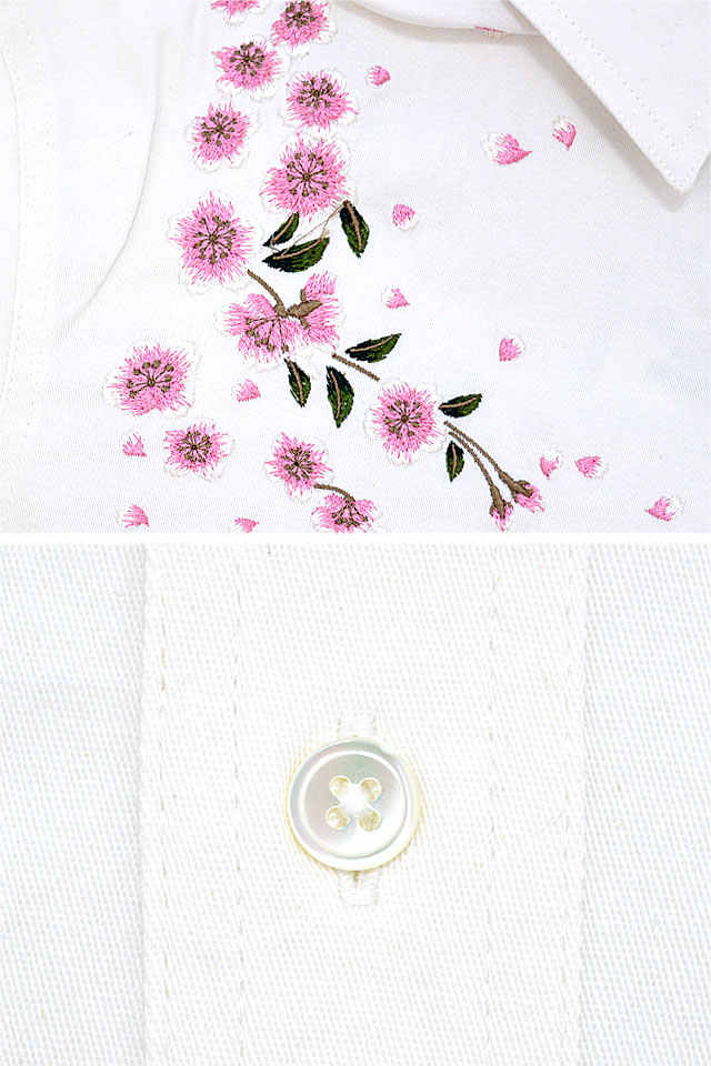 桜吹雪刺繍長袖シャツ 絡繰魂 243087 和柄 和風 さくら サクラ からくり_3