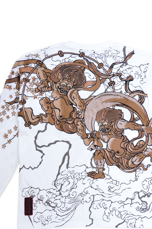 粋 風神雷神琥珀ロングTシャツ 絡繰魂 251005 和柄 和風 刺繍 長袖 からくりの通販は