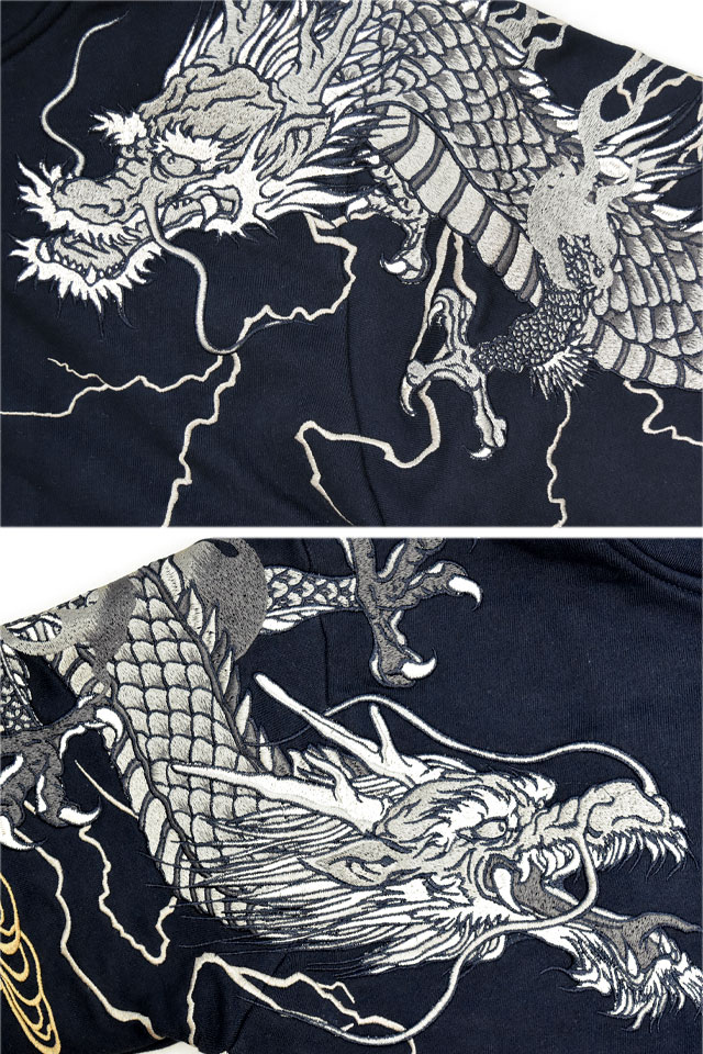 頂 龍神ノ頂スウェットジップパーカー 絡繰魂 253061 和柄 和風 刺繍 竜 ドラゴン からくり_3