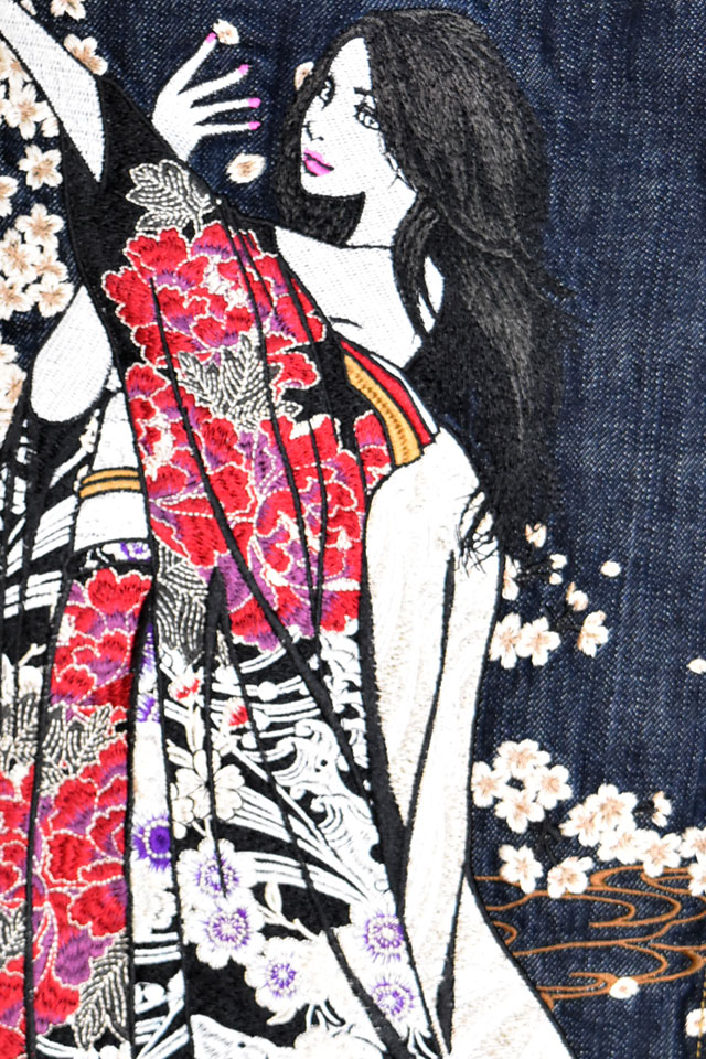 抜刀娘 結愛花魁デニムパンツ 抜刀娘 254248 和柄 和風 刺繍 ジーンズ 着物 桜 さくら_3