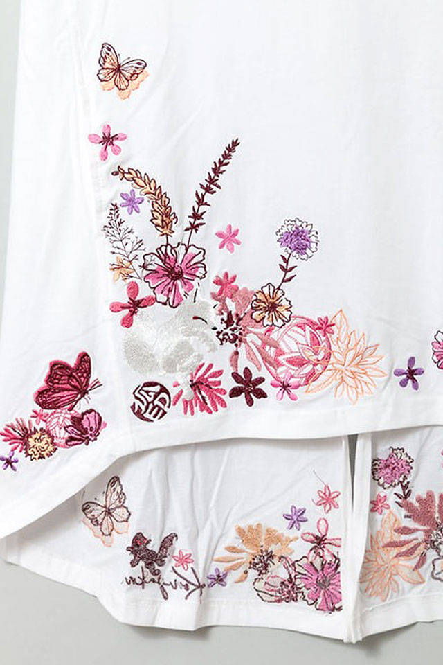 手毬と花総刺繍半袖チュニックTシャツ 今昔 レディース KJ-29214 和柄 和風 狐 きつね こんじゃく_3