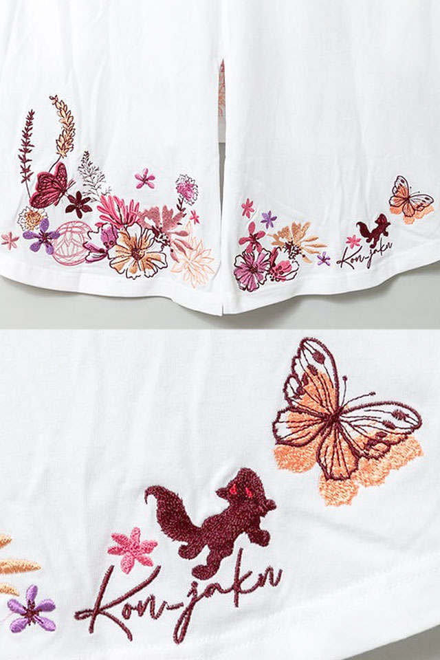 手毬と花総刺繍半袖チュニックTシャツ 今昔 レディース KJ-29214 和柄 和風 狐 きつね こんじゃく_4