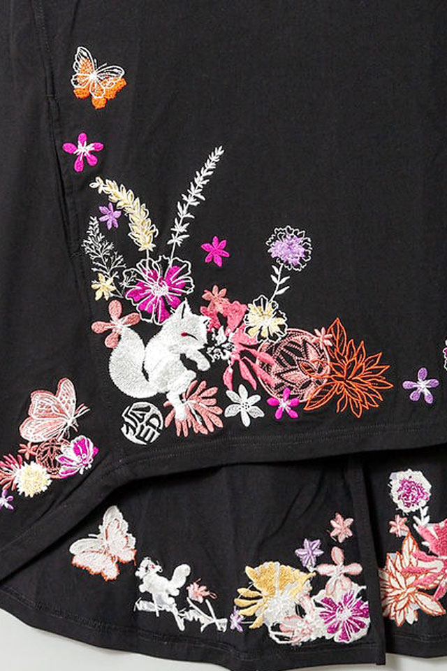 手毬と花総刺繍半袖チュニックTシャツ 今昔 レディース KJ-29214 和柄 和風 狐 きつね こんじゃく_5