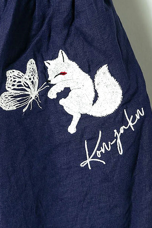 孔雀の花サルエルパンツ 今昔 KJ-29205 和柄 和風 狐 きつね キツネ 刺繍 ユニセックス_4