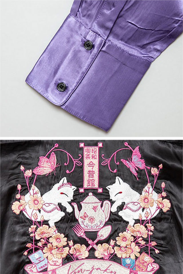 昭和喫茶今昔館総刺繍長袖サークルシャツ 今昔 KJ-29212 こんじゃく 和柄 和風 狐 きつね キツネ ユニセックス_5