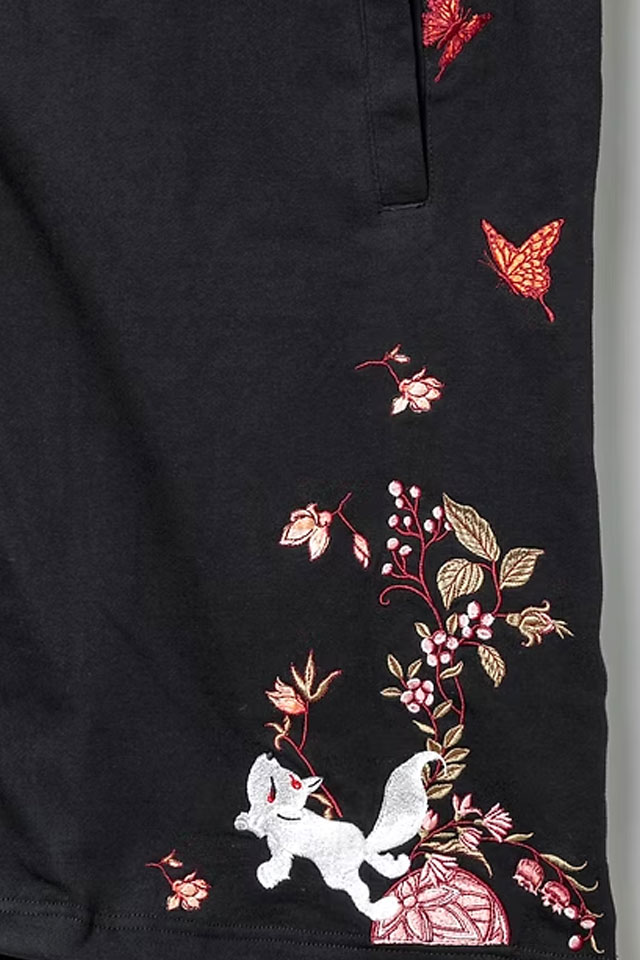 ビサンチンの花刺繍斜めジップロングパーカー 今昔 KJ-29254 和柄 和風 狐 きつね キツネ ユニセックス_4