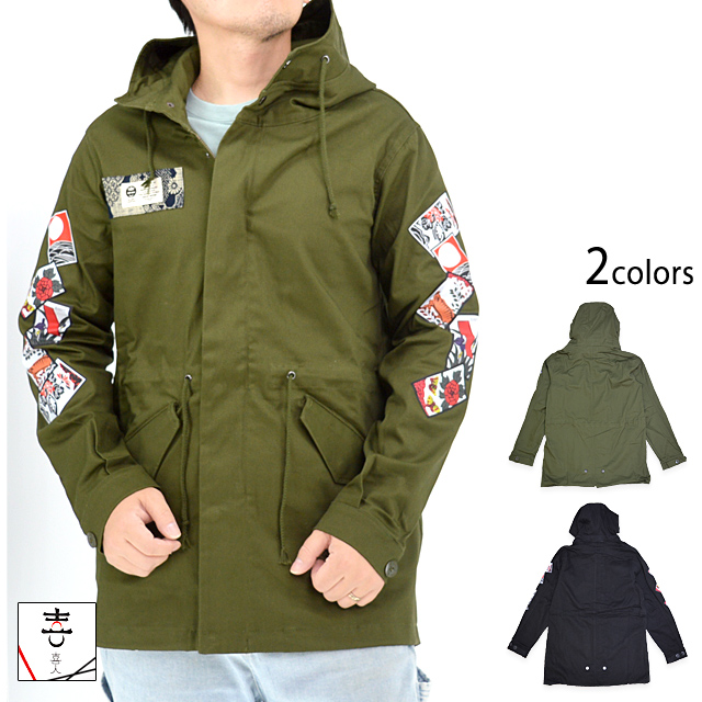 花札ストレッチモッズコート 喜人 KJ-42804 和柄 和風 ミリタリー きじん