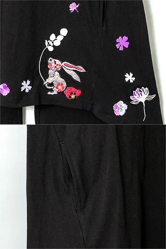 黒菟華 花の傘チュニック LIN レディース AL-759038 和柄 和風 刺繍 兎 うさぎ ウサギ_4