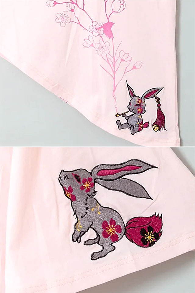 黒菟華 振袖風Tシャツ LIN レディース AL-759027 和柄 和風 兎 うさぎ ウサギ_3