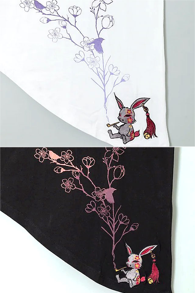 黒菟華 振袖風Tシャツ LIN レディース AL-759027 和柄 和風 兎 うさぎ ウサギ_5