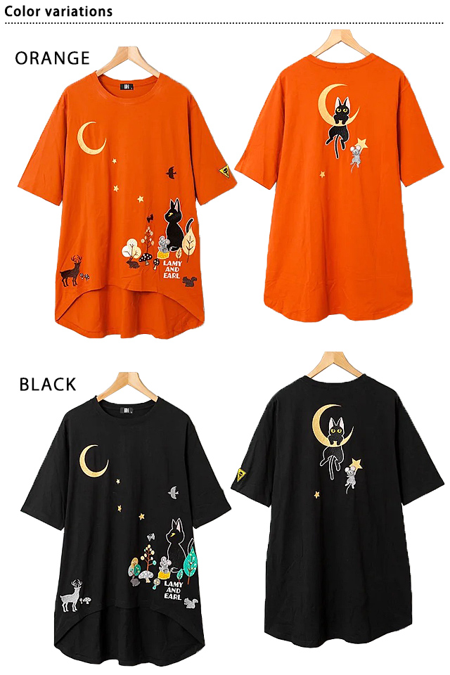 ラミ＆アール 星の降る森チュニック LIN レディース AL-75721 黒猫 ネコ ねこ 鼠 ネズミ 和柄_1