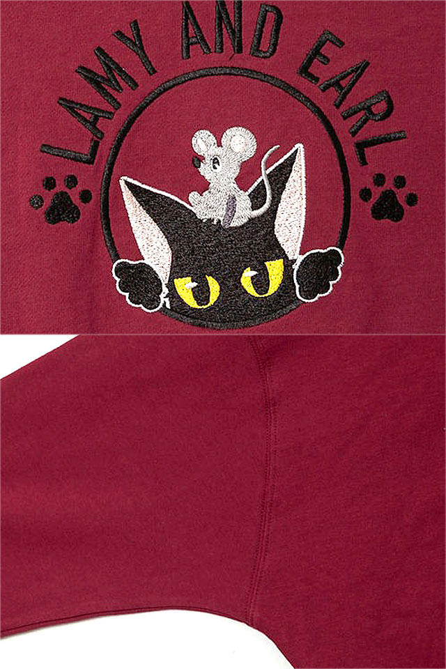 ラミ＆アール ラミとアールはどこでしょね？バルーン総刺繍パーカー LIN レディース AL-75097 黒猫 ネコ 鼠_3