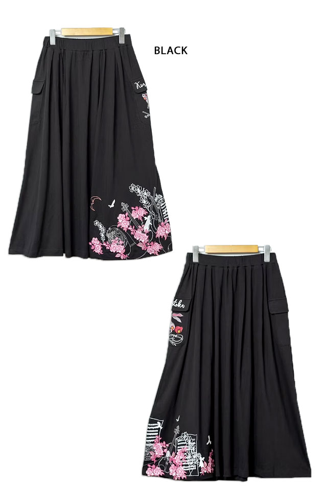 黒菟華 薔薇のバイオリン総刺繍スカート LIN レディース AL-759090 兎 ウサギ 和柄_2