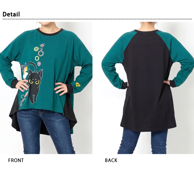 ラミ＆アール「蜂とラミ切替長袖Tシャツ」 LIN レディース AL-75508 黒猫 ネコ ネズミ ロングTシャツ_2