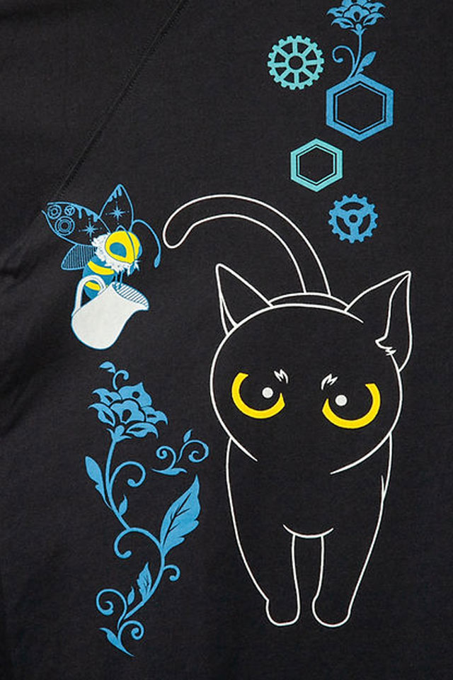 ラミ＆アール「蜂とラミ切替長袖Tシャツ」 LIN レディース AL-75508 黒猫 ネコ ネズミ ロングTシャツ_3