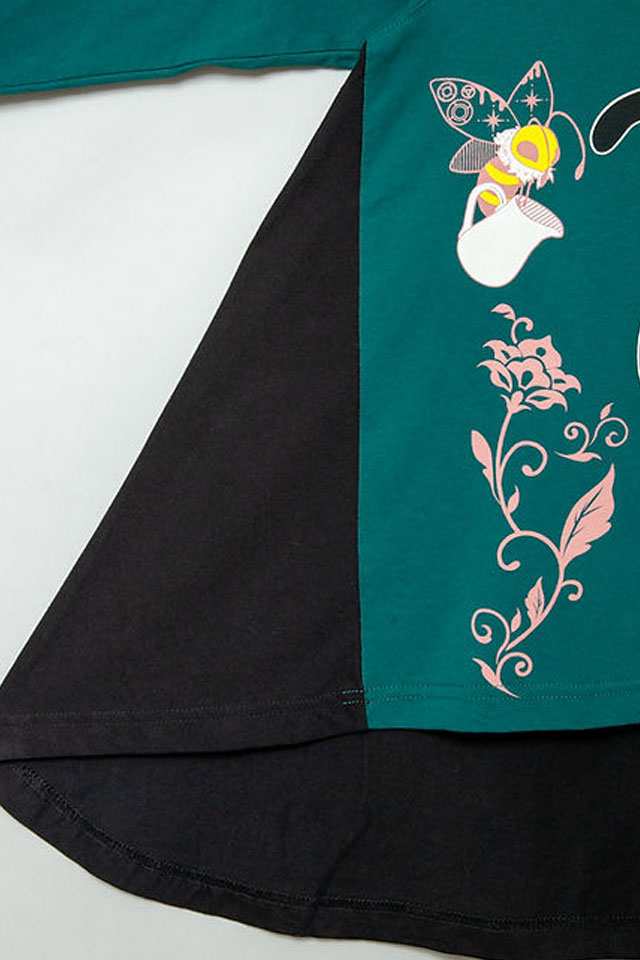 ラミ＆アール「蜂とラミ切替長袖Tシャツ」 LIN レディース AL-75508 黒猫 ネコ ネズミ ロングTシャツ_4