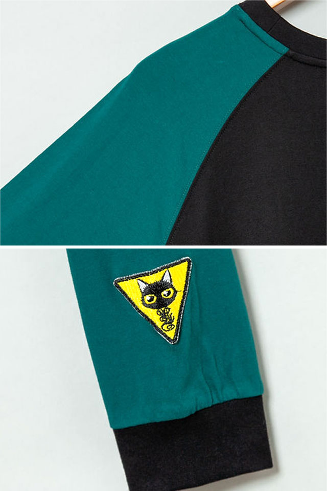ラミ＆アール「蜂とラミ切替長袖Tシャツ」 LIN レディース AL-75508 黒猫 ネコ ネズミ ロングTシャツ_5