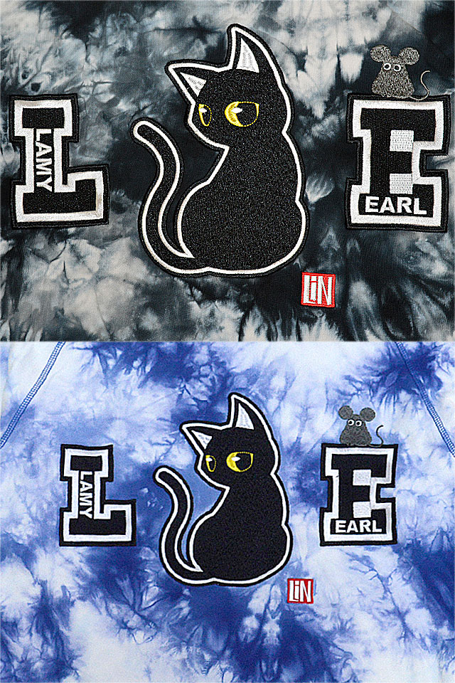 タイダイ後染めパーカー LIN AL-75027 和柄 和風 黒猫 ねこ ネコ 鼠 ネズミ 刺繍 ジップアップ スエット_4