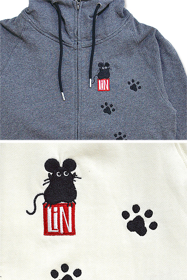 ラミ＆アールパーカー「てくてくウォーキング」 LIN AL-75029 刺繍 黒猫 ネコ ネズミ 鼠 男女兼用_3