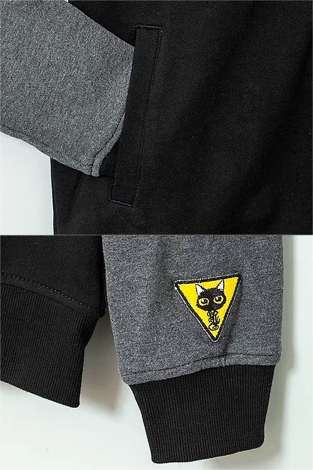 三毛の子猫パーカー LIN AL-75057 ラミ&アール 黒猫 刺繍 ネコ 鼠 ネズミ 男女兼用_4