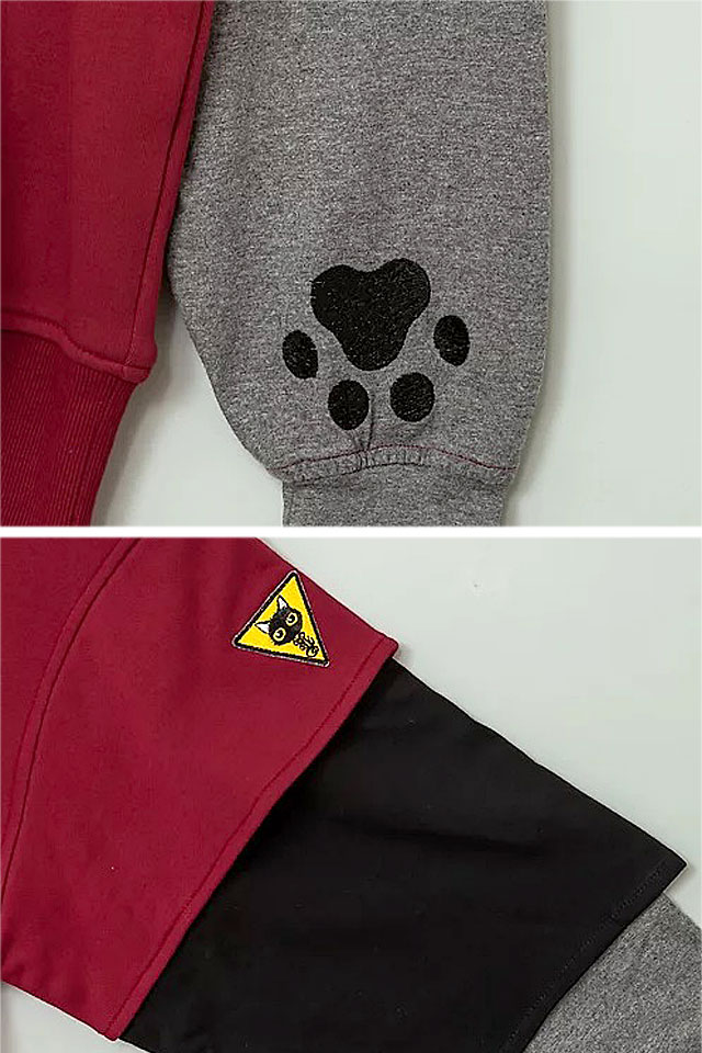 ラミアール袖変形オーバーサイズプルパーカー LIN AL-75048 黒猫 ねこ 鼠 ネズミ 男女兼用 刺繍_4