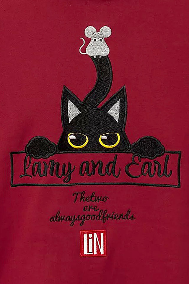 ラミアール袖変形オーバーサイズプルパーカー LIN AL-75048 黒猫 ねこ 鼠 ネズミ 男女兼用 刺繍_5