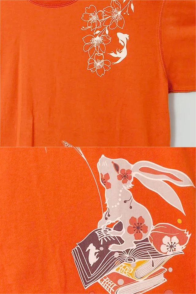 黒菟華 不思議の本半袖Tシャツ LIN AL-759033 兎 ウサギ 和柄 和風 男女兼用 ユニセックス 黒菟華 不思議の本半袖Tシャツ LIN AL-759033 兎 ウサギ 和柄 和風