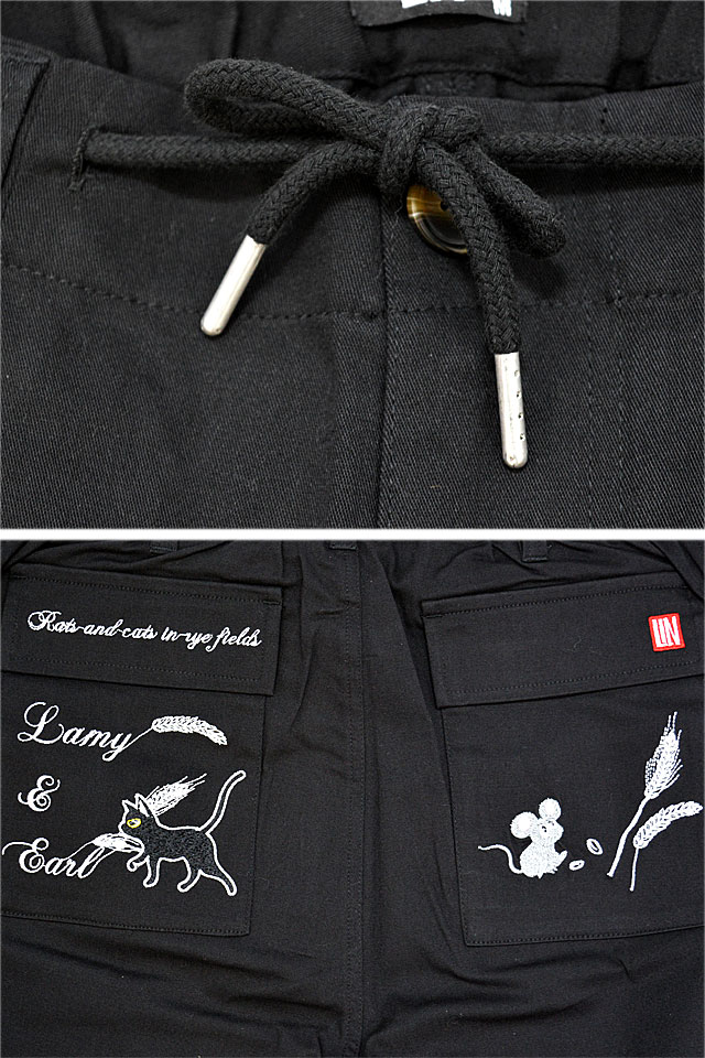 ラミ＆アール ライ麦畑のネズミと猫パンツ LIN AL-75712 黒猫 ネコ 鼠 ネズミ 刺繍 和柄_3