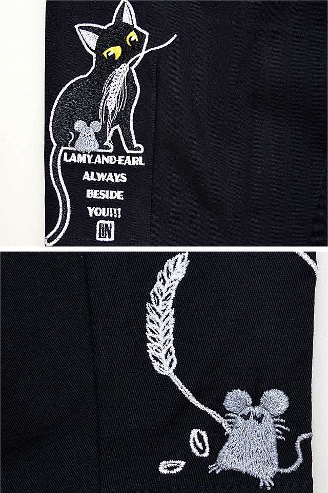 ラミ＆アール ライ麦畑のネズミと猫パンツ LIN AL-75712 黒猫 ネコ 鼠 ネズミ 刺繍 和柄_4