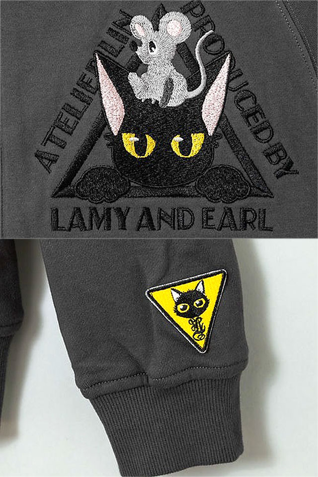 ラミ＆アール ロゴ総刺繍シンプルジップパーカー LIN AL-75093 猫 ネコ