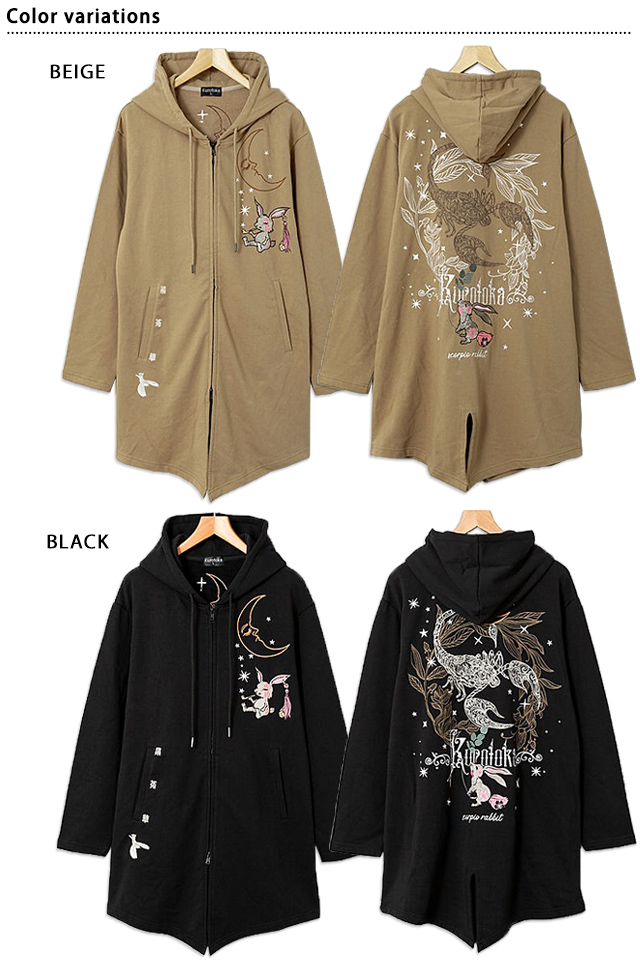 黒菟華「蠍座の菟」総刺繍ロングパーカー LIN AL-759041 和柄