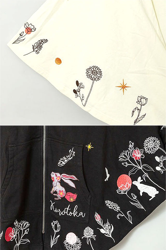 黒菟華 「草原の夜」総刺繍ポンチョ LIN AL-759051 兎 ウサギ うさぎ 和柄 ユニセックス_5