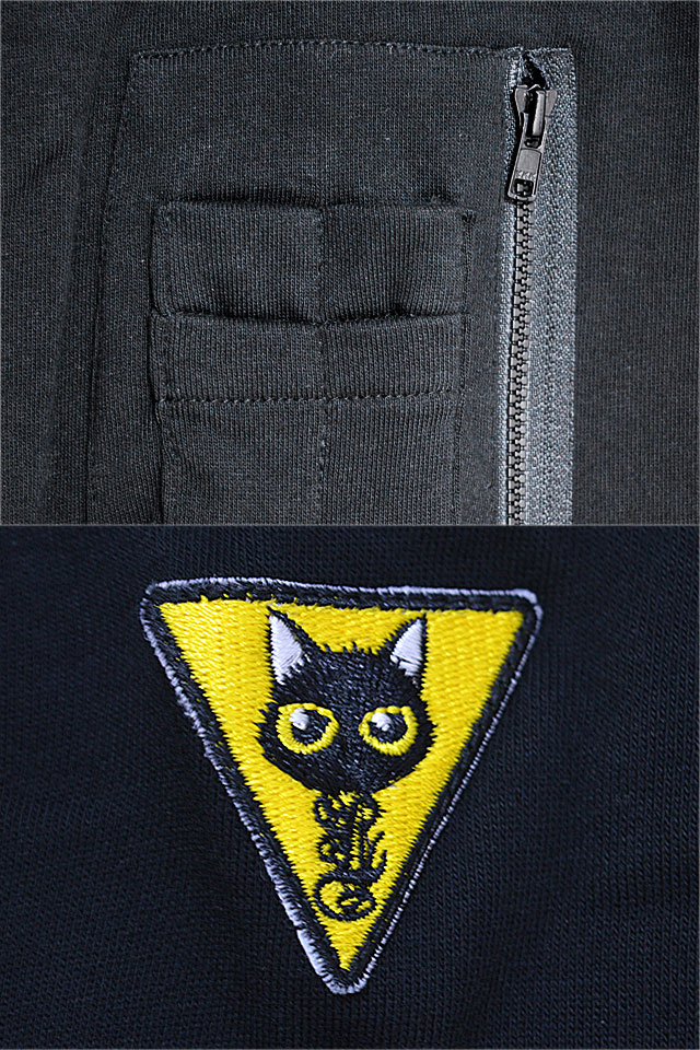 ラミ＆アール 記念切手長袖ジップパーカー LIN AL-75111 黒猫 ねこ ネコ 鼠 ネズミ 刺繍 ユニセックス_5