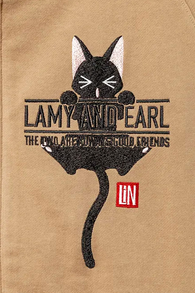 ラミ＆アール「LAMY AND EARLのロゴでキャットタワー」総刺繍ジップパーカー LIN AL-75126 黒猫 ネコ ネズミ ユニセックス_3