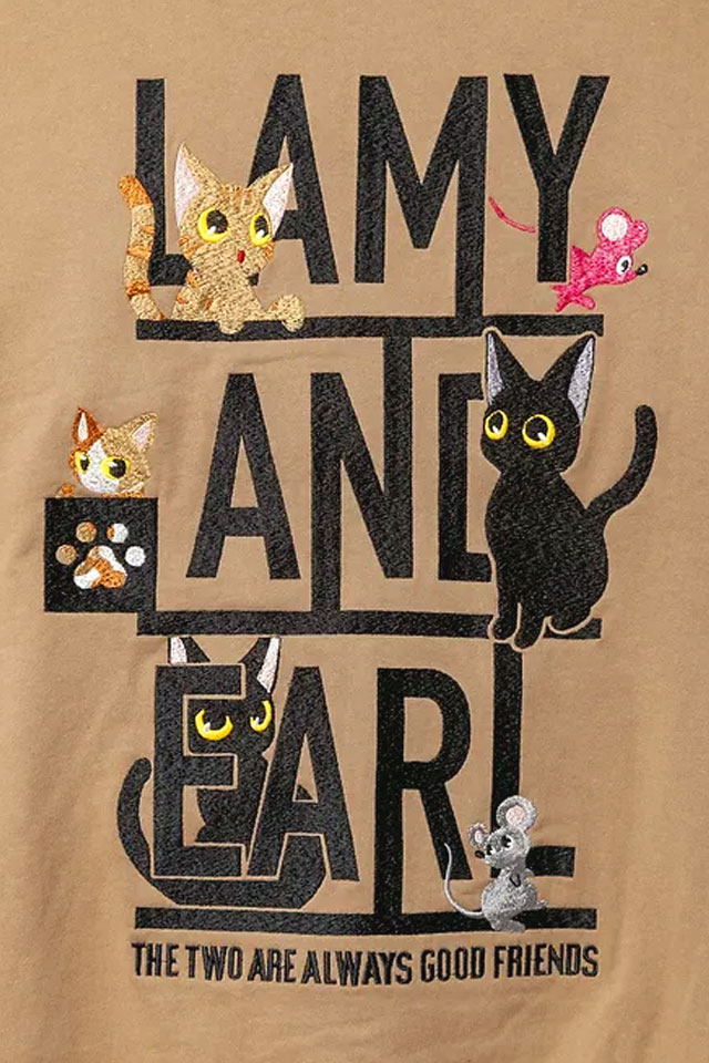 ラミ＆アール「LAMY AND EARLのロゴでキャットタワー」総刺繍ジップパーカー LIN AL-75126 黒猫 ネコ ネズミ ユニセックス_4