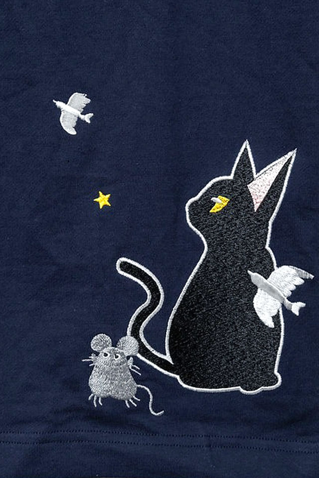 ラミ＆アール ペンキ塗りたて総刺繍斜めZIPロング丈パーカー LIN AL-75768 猫 ネコ 鼠 ユニセックス 刺繍_4