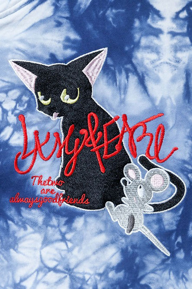 ラミ＆アール ちゃんと反省しなさい！タイダイ染めフルジップパーカー LIN AL-75099 黒猫 ネコ ネズミ 刺繍_3