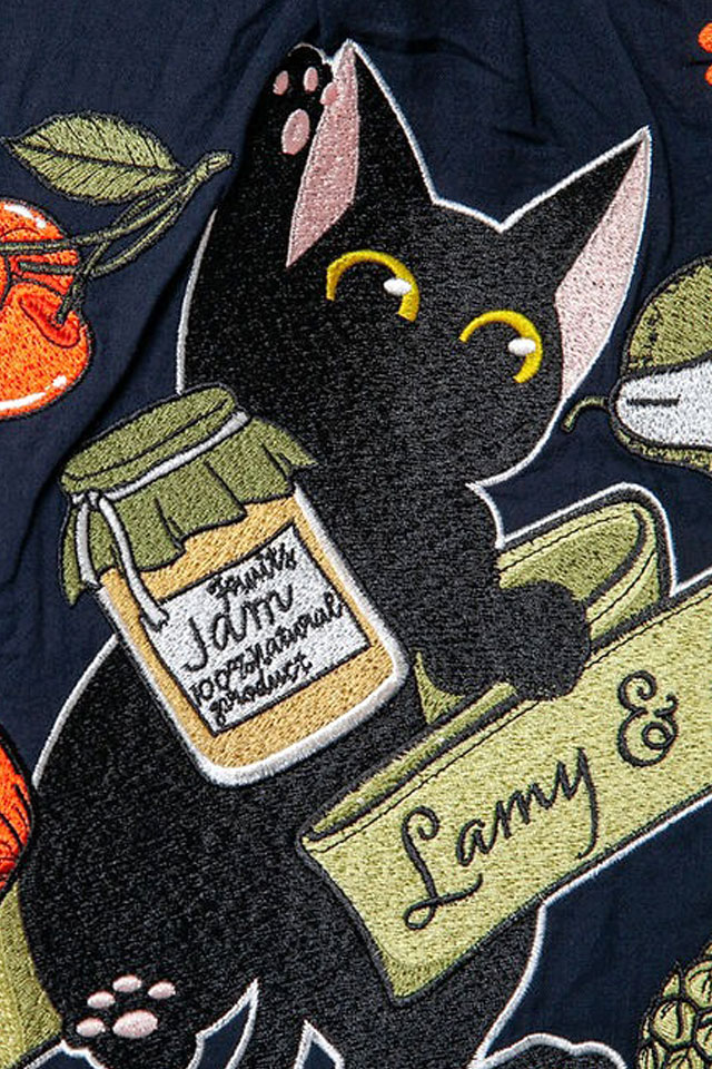 ラミ＆アール 美味しいジャムを作ろう半袖シャツ LIN AL-75772 黒猫 ネコ